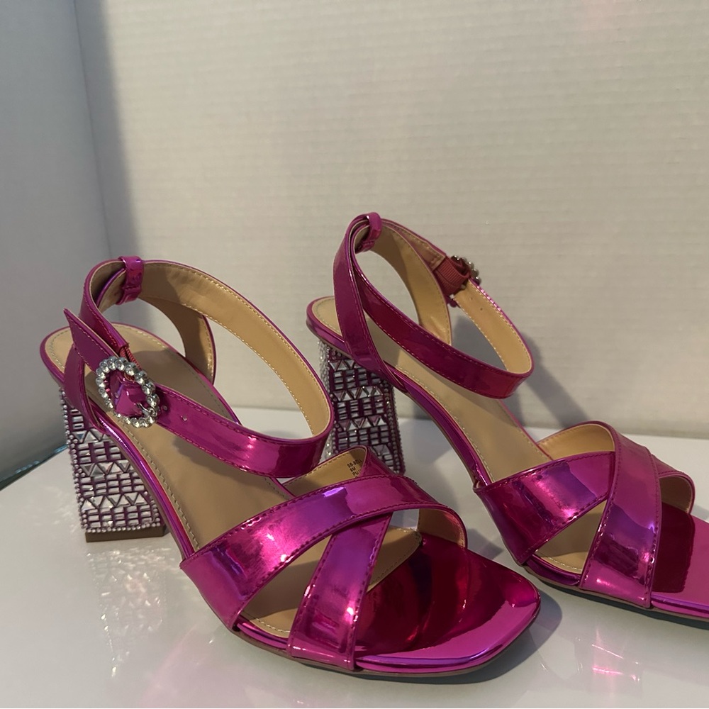 Brand new. Betsey Johnson Pink Heeled Sandals with Ankle Straps